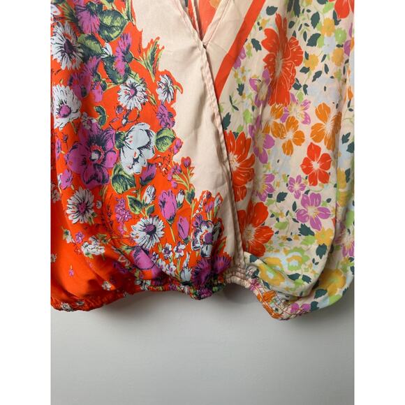 Free People L Tied To You Fiesta Combo Floral Tie Strap Tank Top Oversized C1 - Picture 3 of 9